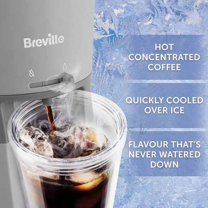 Електрична кавомашина для холодної кави Breville VCF155, індивідуальна порція, чашка з трубочкою, приготування до 4 хвилин, сіра