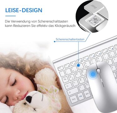 Комплект клавіатури та миші TopMate 2.4G Ultra Slim: тиха клавіатура з перемикачами Schissschalter та миша 2400DPI, USB, з батарейками AA/AAA, для PC/Laptop/Windows/Mac (Рожево-золотий/Білий)