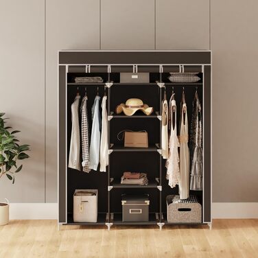 Wardrobe, Fabric Wardrobe for Bedroom, Fabric Closet, Large Storage Space, Sturdy Wardrobe, for Bedroom, Dressing Room, 150x45x175cm, (Black)
