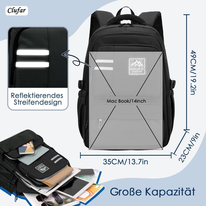 Шкільний рюкзак для підлітків, хлопчиків: чорний, водонепроникний, для школи, коледжу, роботи