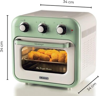 Аерофритюрниця та духовка Ariete Vintage 4632, 1400 Вт, 2-в-1, 16 л, з аксесуарами, таймер 60 хв, подвійне скло, зелена