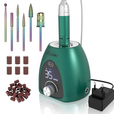 Електричний фрезер для нігтів 6 в 1: манікюрний набір з LED дисплеєм, 35000 об/хв, для гель, акрил, Shellac. Підходить для початківців та професіоналів (Зелений)