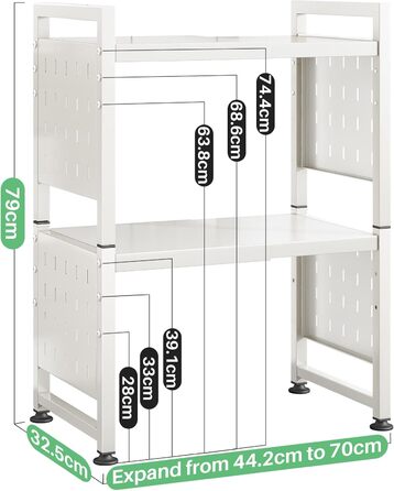 Поличка для мікрохвильової печі SAYZH, 3-рівнева висувна, органайзер для кухні з 10 гачками, біла