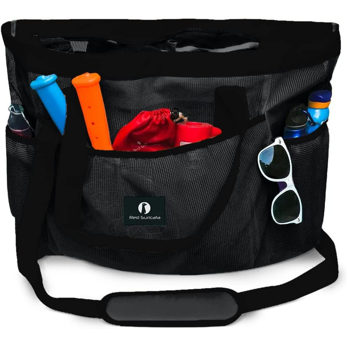 Red Suricata Large Mesh Beach Bag - Beach Bags and Shopping Bags (Black / Black)