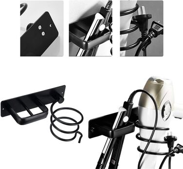Sctmda Hair Dryer Holder No Drilling Hair Dryer Holder Black Straightener Holder Hair Dryer Holder Aluminum Hair Dryer Holder for Bathroom Hair Dryer Holder Wall Mount Multifunctional Bathroom Organizer