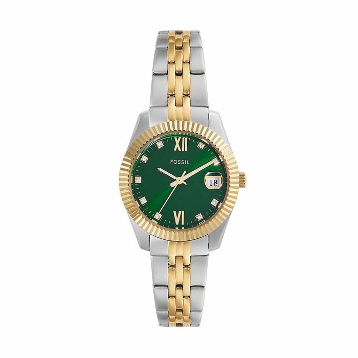 Жіночий кварцовий годинник Fossil Scarlette 33мм з датами та сталевим браслетом, колір: холодне зелене
