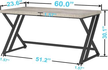 Long Computer Desk - Industrial Design Study Table for Home Office - Wood Top - 140 x 60 x 75.5 cm