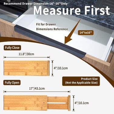 Utoplike Bamboo Adjustable Drawer Divider (4-pack), Large Drawer Organizers with Spring-Loaded for Clothing, Cutlery, Utensils in Kitchen, Bathroom, Bedroom, Baby Drawer, (Natural Color, Small (10H cm))