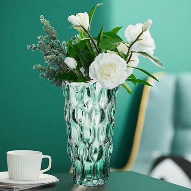 Скляна ваза Glas Blume, 24 см, сучасний мінімалістичний дизайн, ручної роботи, для квітів та декору, зелений колір