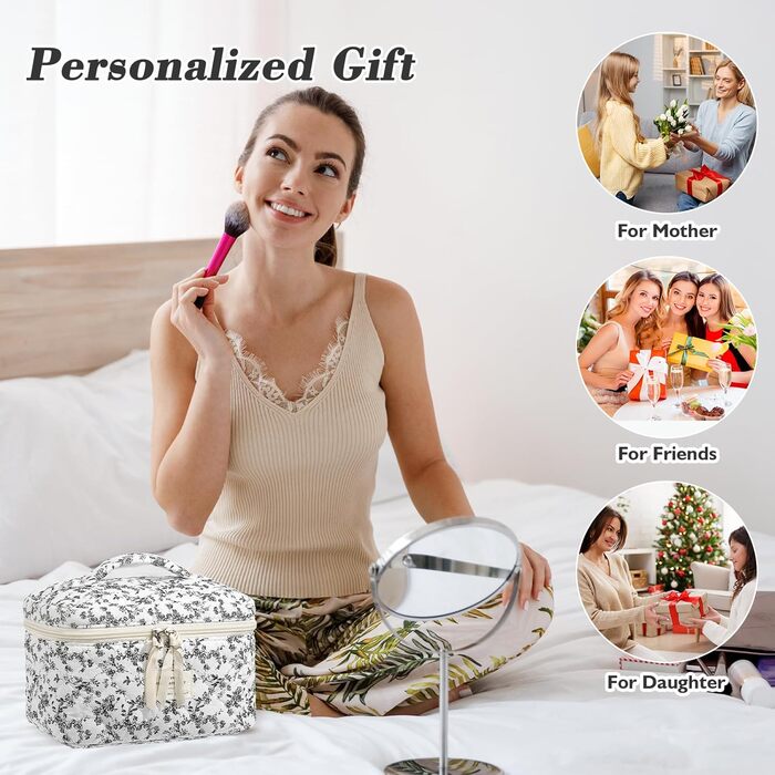 Набір косметичок 3 шт. з квітковим принтом, для жінок та дівчат | Косметичка для подорожей та повсякденного використання | Білий, чорний, квіти