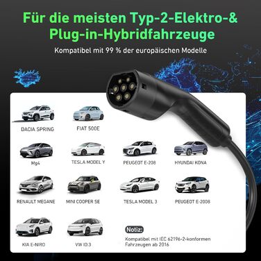 Кабель зарядки Type 2 (Mennekes) 11кВт, 5м, 16A, 3-фазний, IP67: для електромобілів, з сумкою. Підходить для Tesla Model S/3/X/Y, Volkswagen ID.3, ID.4