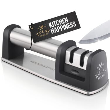 Точилка для ножів Zulay: для прямих та зубчастих лез, з кераміки та вольфраму. Ручна заточка ножів, для кухні та кишенькових ножів. 2-ступенева точилка для стільниці.