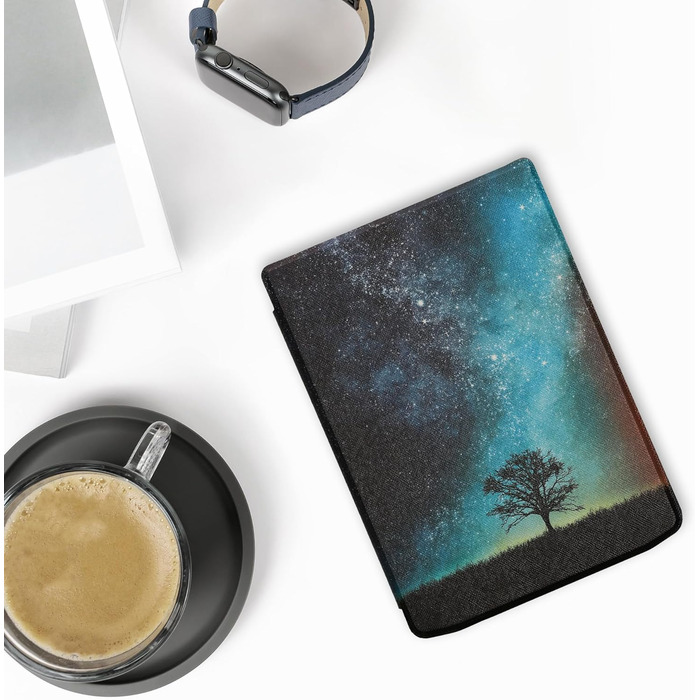 Чохол-книжка kwmobile для Pocketbook InkPad 4 / Color 3 / Color 2 / Vivlio InkPad 4 / InkPad Color 3 - Чохол для eReader, Magnolien Taupe Weiß Blaugrau (Галактика, Дерево, Поле, Синій, Сірий, Чорний)