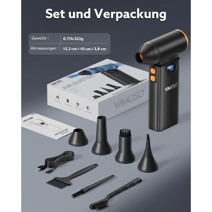 Електричний пилосос для повітря Metall Air Duster 180000RPM з акумулятором 8000mAh, 4-ступенева регулювання, для ПК, клавіатури, авто та відпочинку на природі