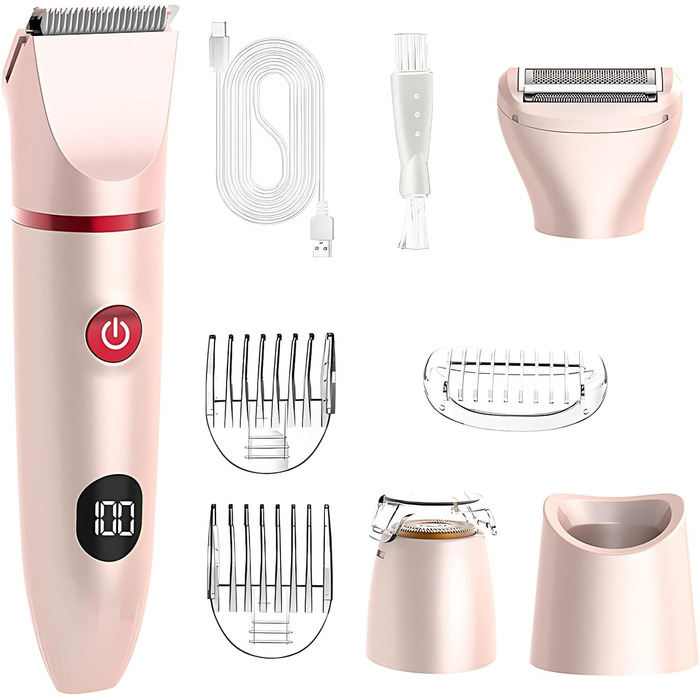 Електричний жіночий триммер 3-в-1 для тіла, бікіні, ніг, рук, під пазухи, водонепроникний, LCD-дисплей, рожевий