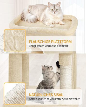 Драбина-кіготь для котів Hzuaneri, 203 см, з великою платформою, 2 печери, 7 кігтеточок, помпони, лежанки, гамак, для всіх порід котів, бежевий MS20318YL XXL (60 x 50 x 203 см)