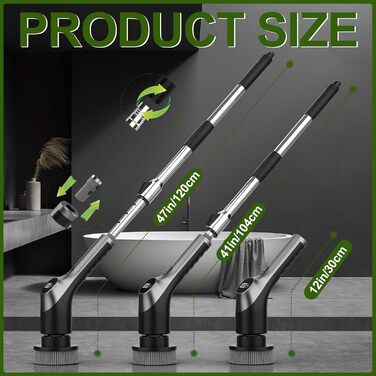 Електрична щітка для чищення з 7 насадок, IPX7, регульована ручка, для ванної кімнати, чорна