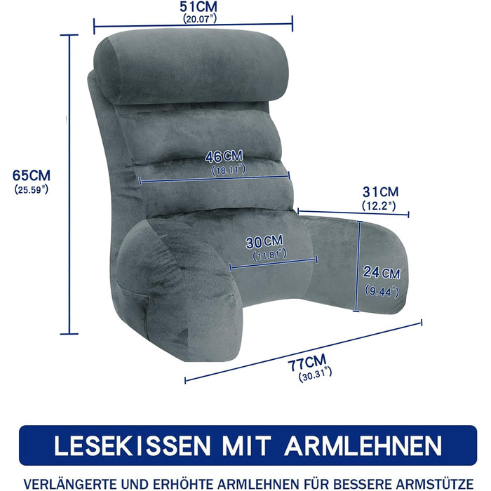 Підлогове крісло-мішок для читання, сіре, 65x30 см | Зручне для читання та відпочинку