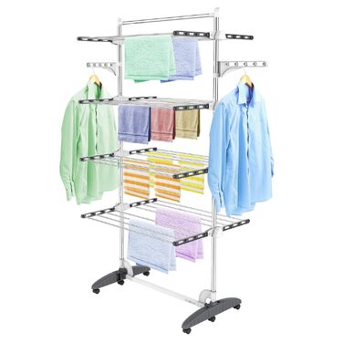 Турбо сушарка для білизни Todeco з нержавіючої сталі, 4 яруси, мобільна, сіра