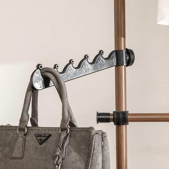 SoBuy KLS04-SCH Telescopic Clothing Rail with 5 Garment Rails and 2 Baskets Telescopic Wardrobe System Adjustable Shelf System B (209-311) x H (200-285) cm (Brown)
