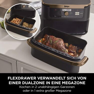 Ninja Foodi FlexDrawer Dual Zone Air Fryer - 7-in-1 with Removable Divider, Non-Stick Coating, Dishwasher Safe Basket, Black & Copper, AF500EUCP