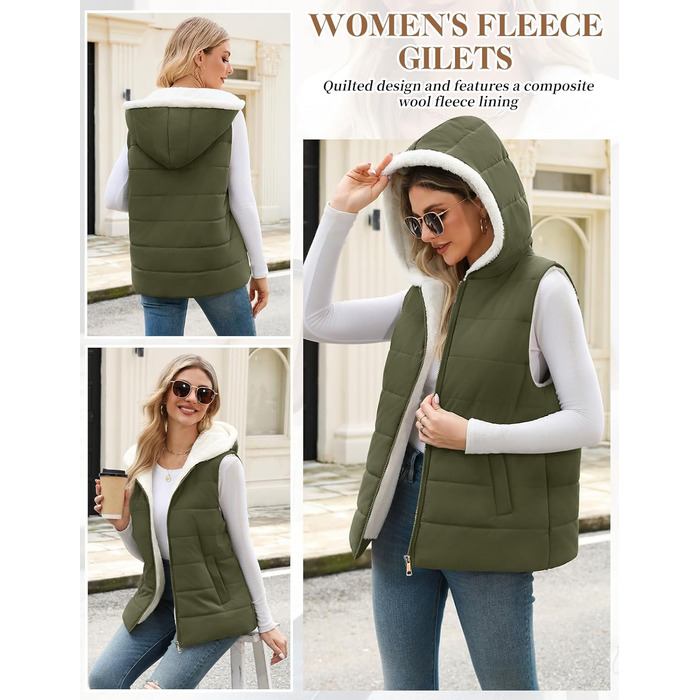 Жіноча тепла степкова жилетка Yuson з капюшоном, без рукавів, на осінь-зиму, військовий колір, розмір L