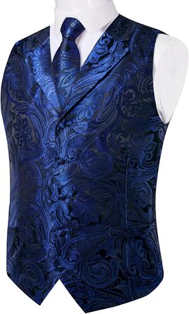 Костюмний комплект DiBanGu: жилет, краватка, хустинка, запонки, лапєль Pin (7 предметів) з паєчним візерунком, синій, XL