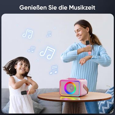 Караоке Машина з 2 Мікрофонами: Портативна Bluetooth Колонка для Караоке з Мікрофонами - Ідеальний Подарунок для Дорослів та Дітей на Різдво та День Народження (Квітково-Рожевий)