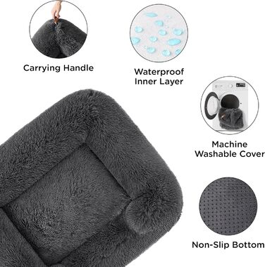 BEDSURE Fluffy Dog Bed for Medium Dogs - 76x61x18cm Washable Dog Bed for Medium Dogs, Square Cozy Bed with Soft Edge and Non-Slip Bottom, Gray