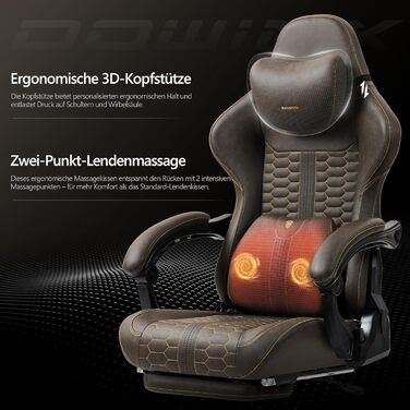 Ігровий крісло Dowinx Big and Tall з масажем попереку, підставка для ніг, ергономічне, PU шкіра, 180 кг (Жовтий)