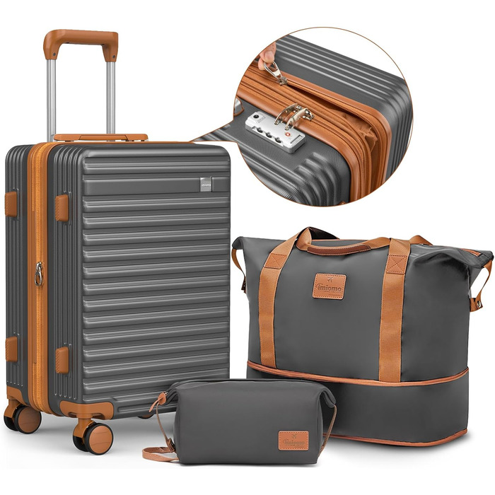 Набір валіз Joyway з ABS-пластику (сірий, ручна поклажа) з TSA-замком, 4 колеса, з сумкою та культурою