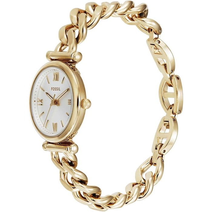 Жіночий кварцовий годинник Fossil Carlie золотистого кольору з білим циферблатом та сталевим браслетом, 28 мм