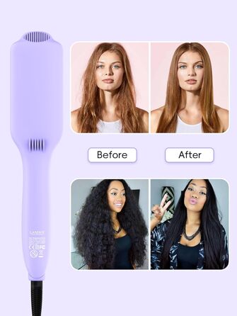 LANDOT Гладка щітка з кераміки: електрична щітка для випрямлення волосся з іонізатором та цифровим дисплеєм. Температура 120-230°C, час нагріву 30 секунд. Колір: фіолетовий