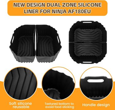 Силіконовий килимок для фритюрниці (48x30 см) - захист від нагріву для кухонної поверхні, кавомашини, Ninja, Cosori, Philips Airfryer (Dual Zone 2 Kammern)