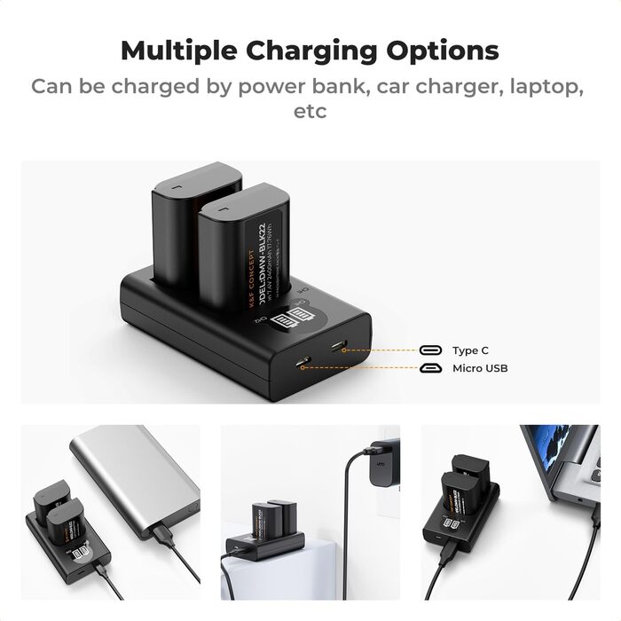 Запасний акумулятор K&F CONCEPT DMW-BLK22 (2 шт) з LCD зарядним пристроєм для Panasonic Lumix DC-S5, DC-S5 II, DC-S5 IIX, GH5 II, GH6, S5II, S5M2, GH5M2