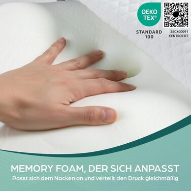 Ергономічна подушка для шиї Flowen з ефектом пам'яті (Memory Foam) від болю в шиї, антихрапіння, для всіх позицій сну, біла, зі знімним чохлом