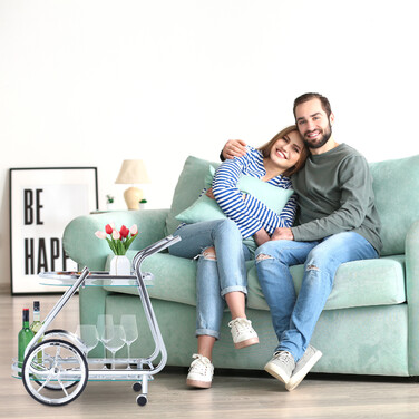 Relaxdays Chrome and Glass Serving Trolley