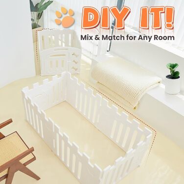 Клітка для цуценят 5+1 панель | Розширювана клітка для тварин в приміщенні з антиковзними ніжками та без інструментів - Білий 155 * 78 * 60 см