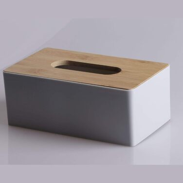 Tissue box with bamboo wood lid, rectangular tissue dispenser box, plastic tissue box for bathroom, car, office, 21.5 x 12 x 8.5 cm (Pink)