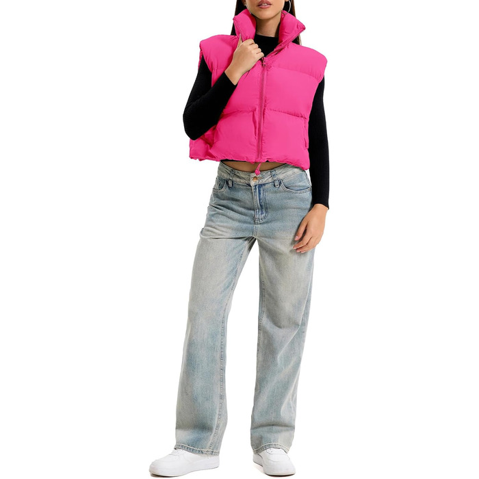 Жіноча степна жилетка з коміром-стійкою, блискавкою, коротка, рожева - розмір M