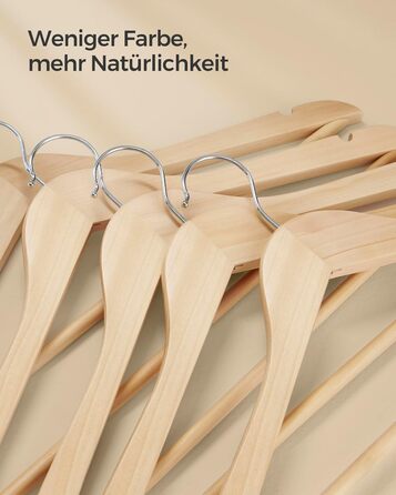 SONGMICS Wooden Clothes Hangers, 24-Piece Set, Wooden Hangers, Shoulder Indentations, Trouser Bar, Trouser Hanger, 360° Swivel Hook, for Jackets, Shirts, Coats, Natural Beige CRW010N24