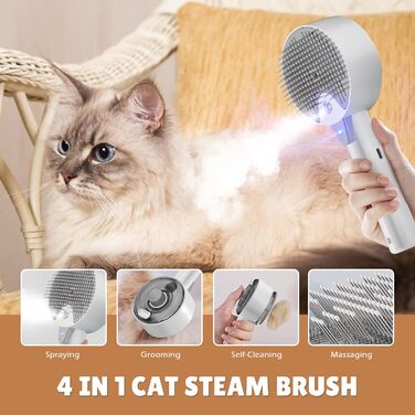 Бурштук для котів з парою 4-в-1, для видалення шерсті, для котів та собак (білий, сірий)