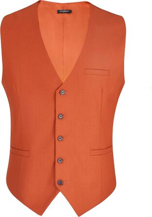HISDERN Чоловічий жилет для весілля, вечірки, однотонний жилет з бавовни (S, випалений помаранчевий)