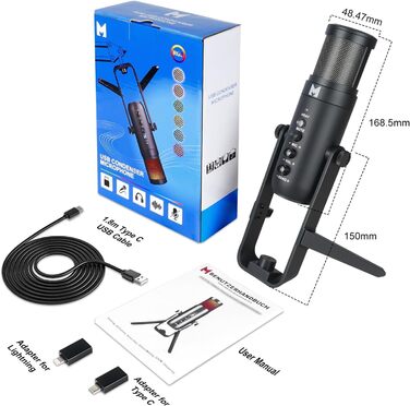 USB мікрофон для ПК, геймінгу, стрімінгу, подкастів та запису голосу. RGB-підсвітка, сумісний з телефоном, ПК, PS4, PS5 та Mac