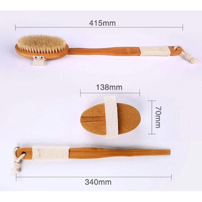 16.3 Inch Bamboo Body Scrub Brush for Women Bath Brushes with Long Handle Men Pig Bristle Bath Accessories