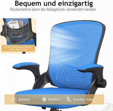 Офісний стіл Bürostuhl: ергономічний крісло з сітчастою спинкою, підтримка попереку, м'яке сидіння, регульована висота, сірий (блакитний, без підголівника)