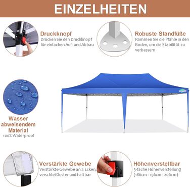 COBIZI Pavilion 3x3 Waterproof Stable Winterproof Party Tent 3x3 with 4 Side Walls Pop Up Folding Pavilion UV Protection 50+ Garden Pavilion With Handbag, 8X Pegs and 4X Wind Rope, (Light Blue, 3x6 m)