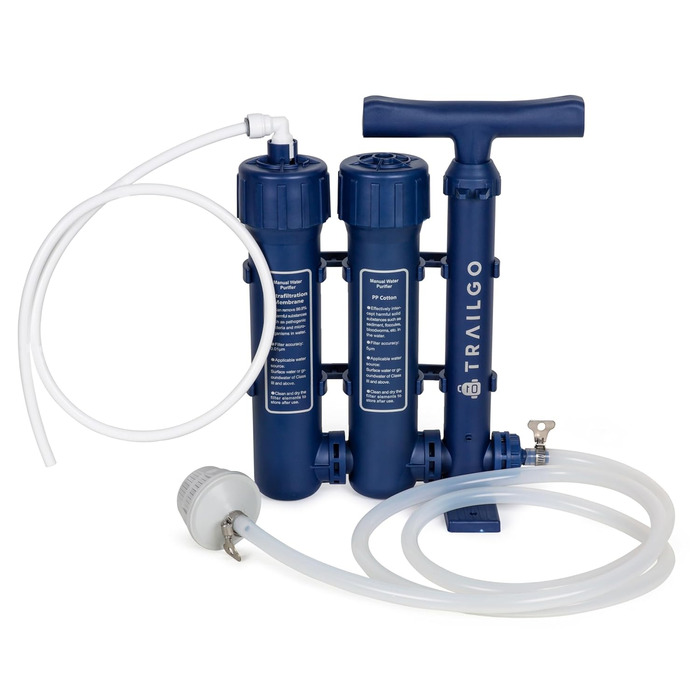 Trailgo Pro Water Purifier Water Treatment System for Survival - High-Volume Hand Pump Portable Water Filter for Group Camping, Backpacking, Emergency Preparedness - 3-Stage