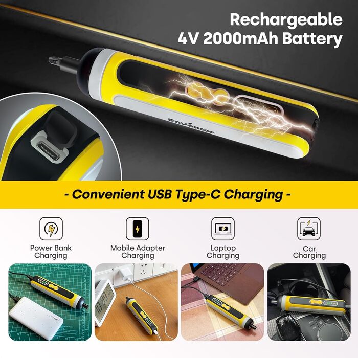 Mini акумуляторний шуруповерт Enventor 6 Nm, 4V, 2000 mAh, LED, USB, 25-Tlg. набір біт