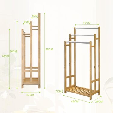 Підставка для рушників Dripex з бамбука, 96 см, з 3 нержавіючими стійками та полицею для ванної кімнати